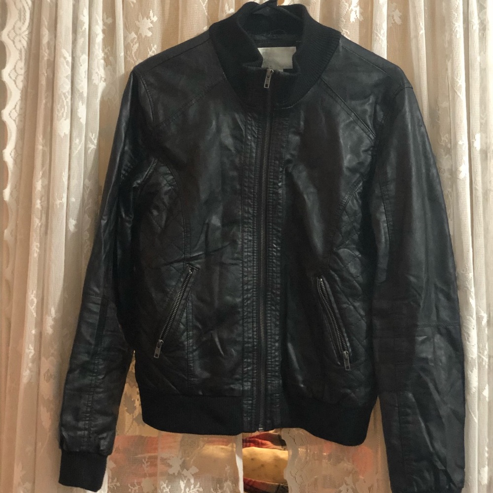 Faux leather jacket.